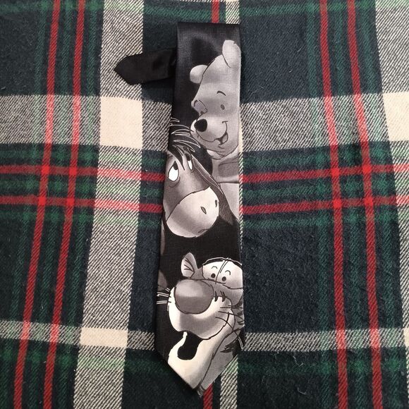 Winnie the Pooh Disney Neck Tie Eeyore and Tigger Too Novelty  Black Gray Silver - Picture 1 of 3